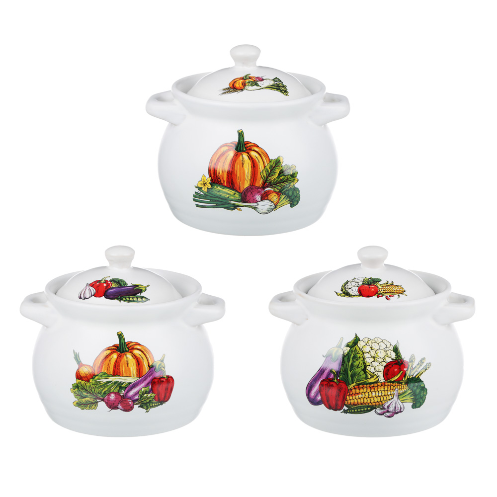 MILLIMI Аппетит Кастрюля керамическая с крышкой, 1,1 л, 3 дизайна, арт.№ 826-257