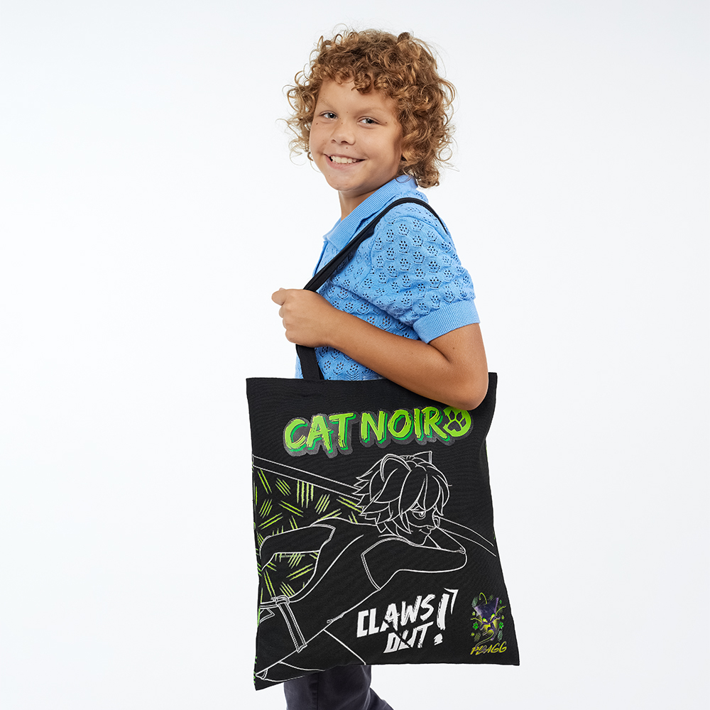 Супер-Кот Сумка-шоппер, 38x42см, внутр.карман, ручки 58 см, черный ПЭ под ткань, серия "Скетч", арт.№ 811-029