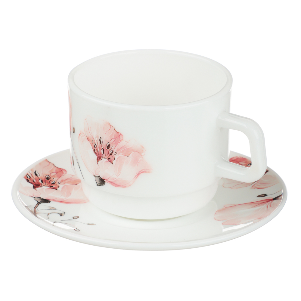 MILLIMI Роселла Чайная пара (чашка 250мл., блюдце 15см), опаловое стекло, арт.№ 818-879