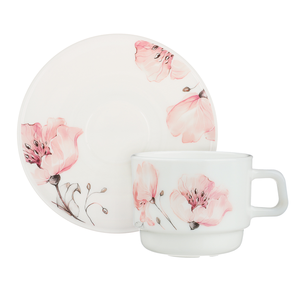 MILLIMI Роселла Чайная пара (чашка 250мл., блюдце 15см), опаловое стекло, арт.№ 818-879