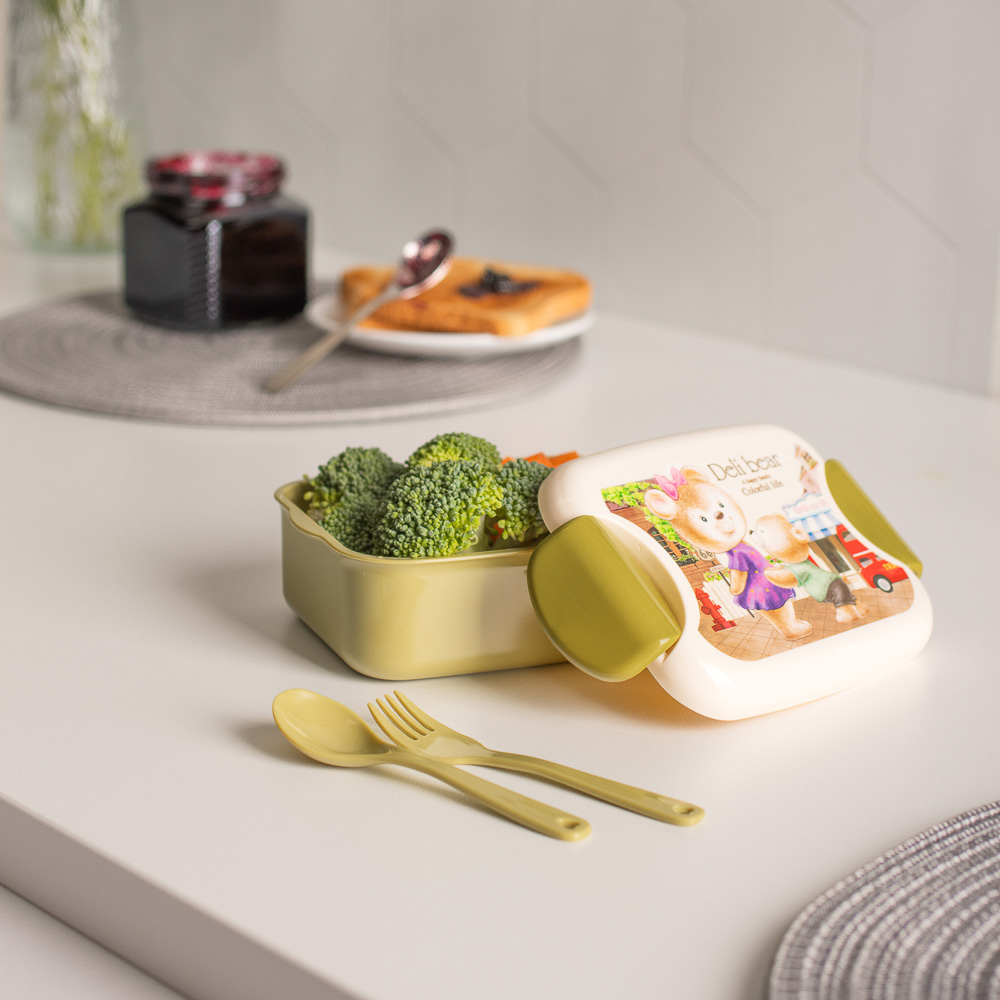 Ланчбокс с ложкой и вилкой "Медвежата", 350мл, полипропилен, арт.№ 829-205