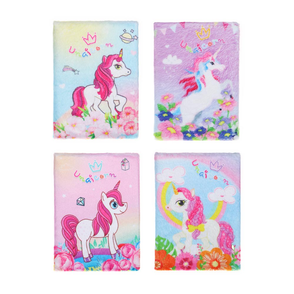 Записная книжка А5, 21х15см, 80 листов, "Единороги", флис с цветной печатью, 4 дизайна, арт.№ 557-068