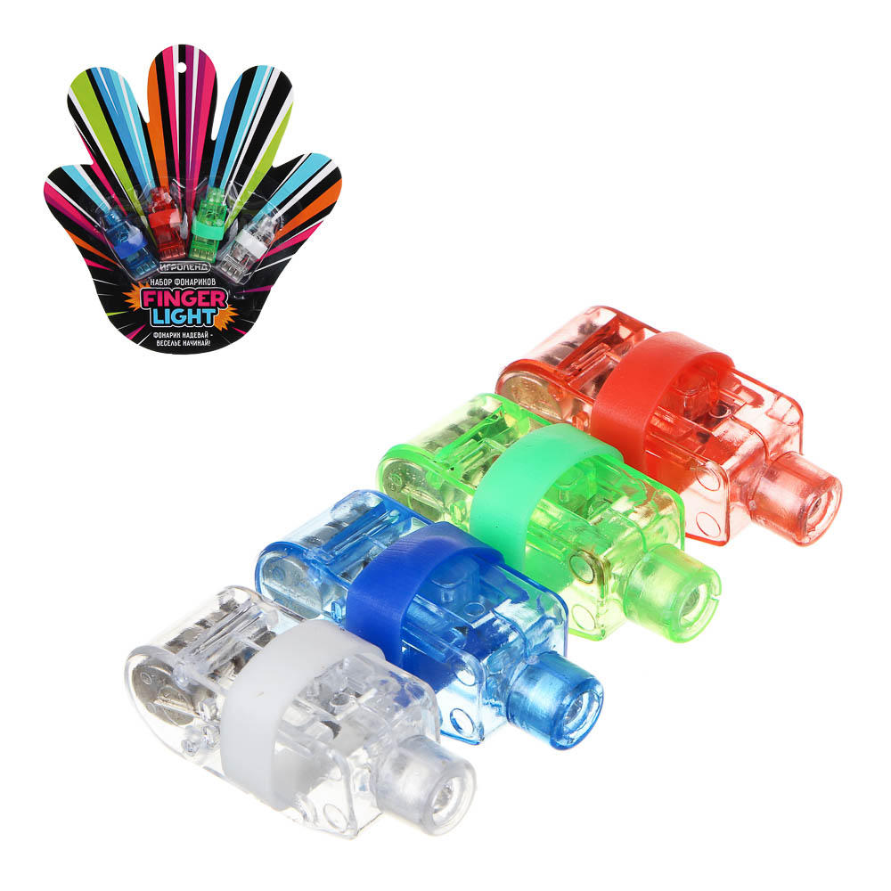 Набор фонариков Finger light, ИГРОЛЕНД, пластик, 3LR44, 4 цвета, арт.№ 295-183