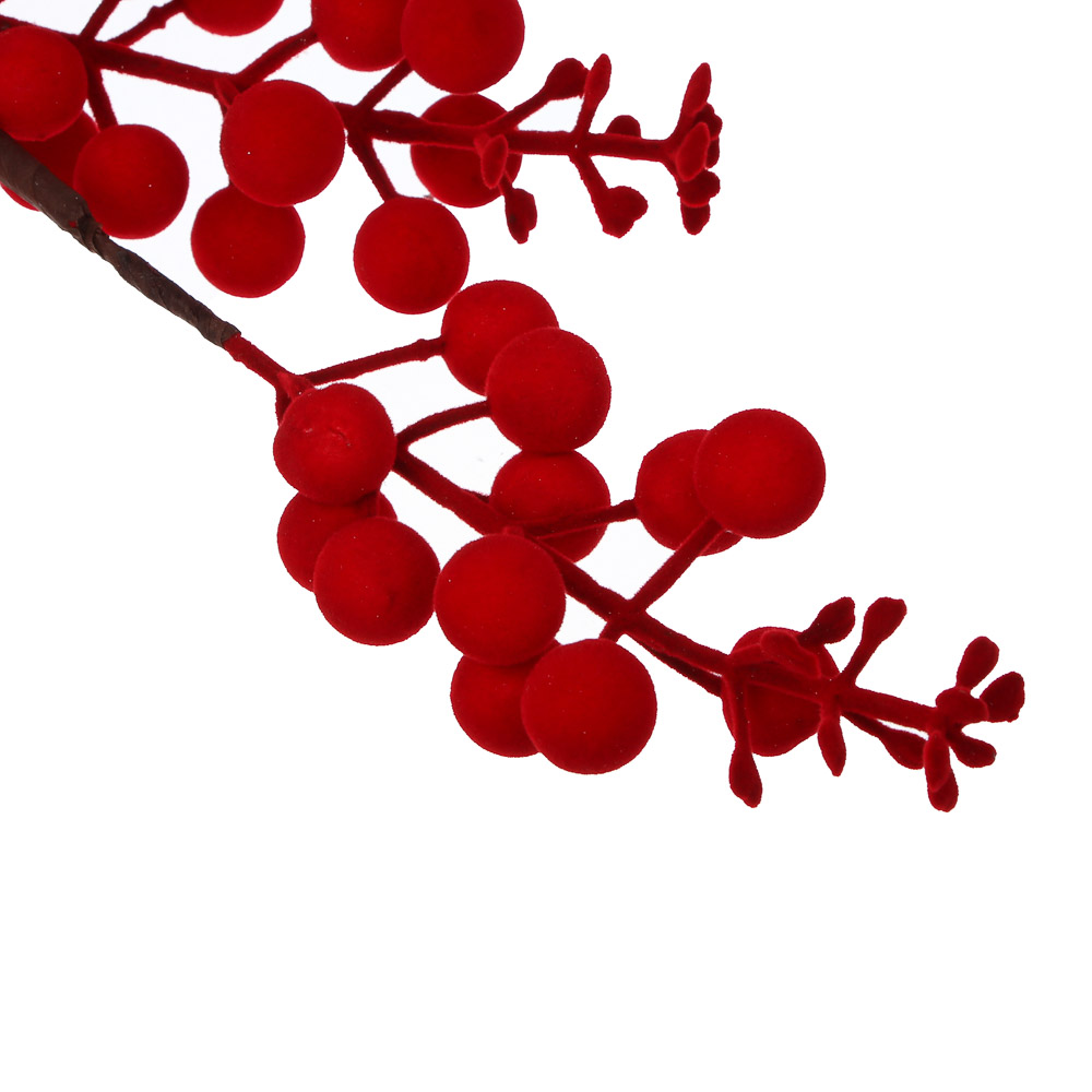 СНОУ БУМ Ветка с ягодами и шишками флокированная 61 см, металл, пластик, 2 цвета, арт.№ 353-510