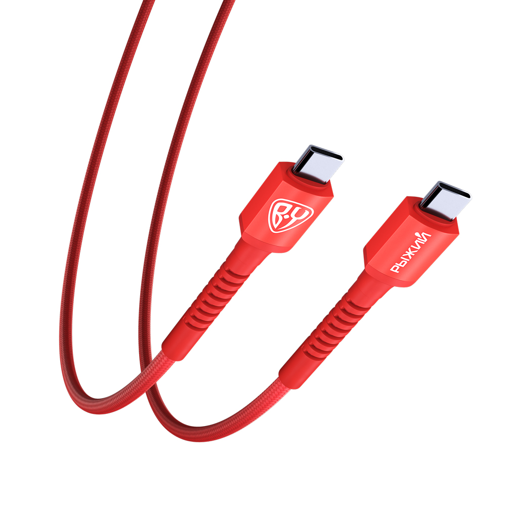 BY Рыжий Кабель для зарядки XXL Type-C-Type-C, 1,5м, Быстрая зарядка 3А, PD 65W, тканевый, оранж., арт.№ 931-532