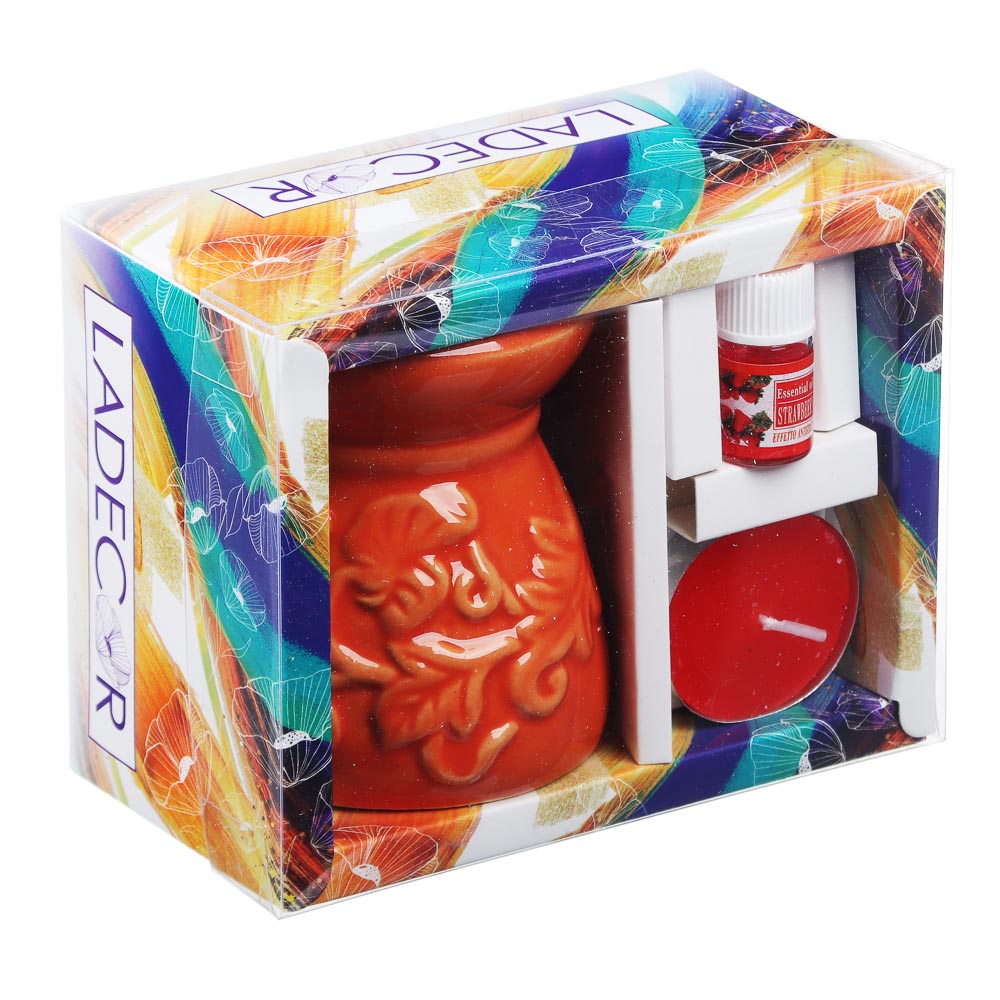 LADECOR Ароманабор (лампа+масло+свеча) керамика, 12х10х6,7 см, 3 вида, арт.№ 412-003