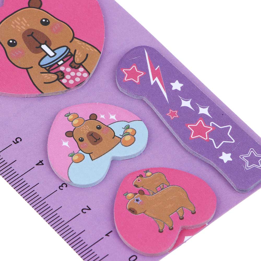 Закладки с клеевым краем фигурные, линейка 15см, 6,7х21,7см, 15 листов, 2 дизайна, Капибара, арт.№ 533-049