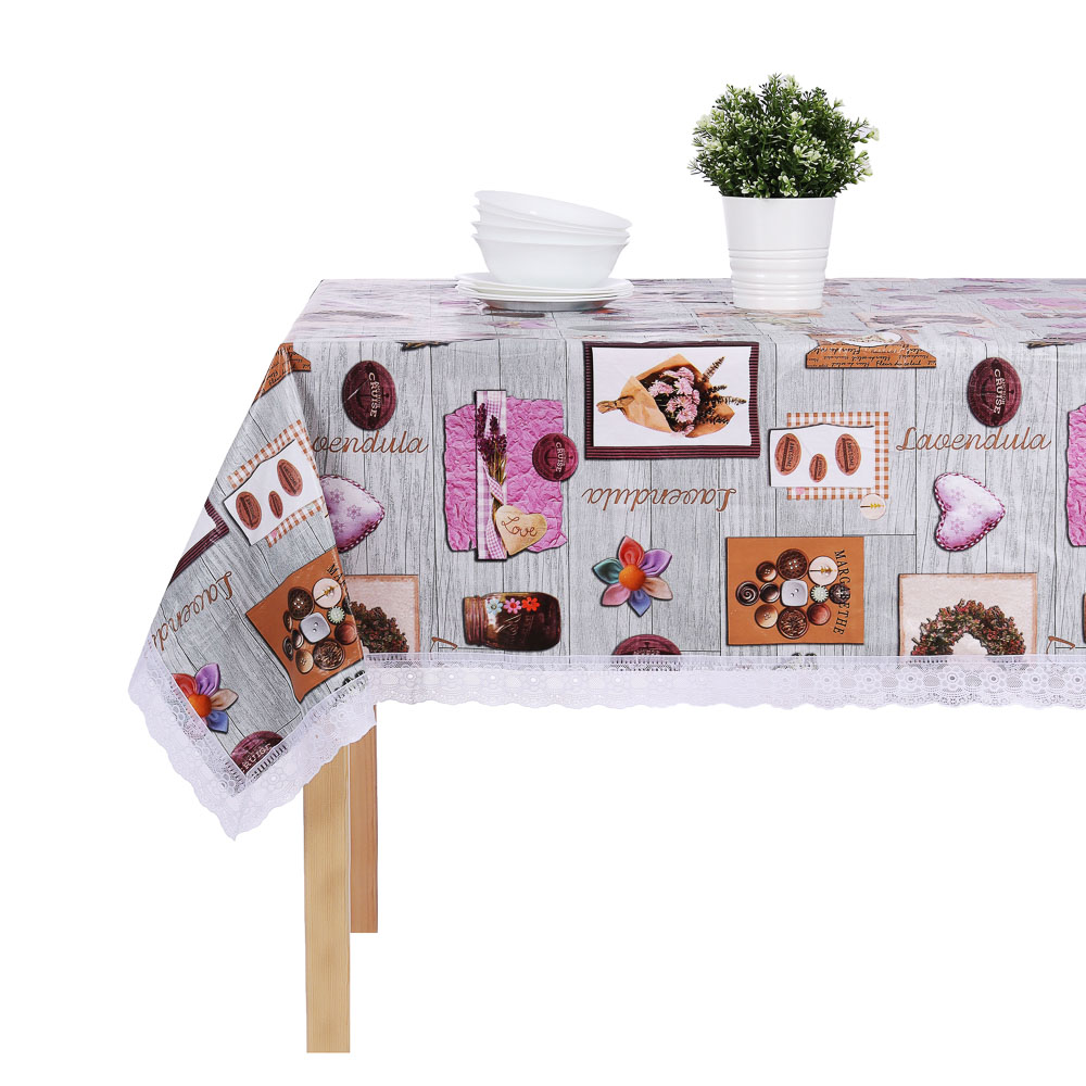 PROVANCE Скатерть ПВХ 140х230см "Настроение" с ажурной каймой, 6 дизайнов, арт.№ 479-280