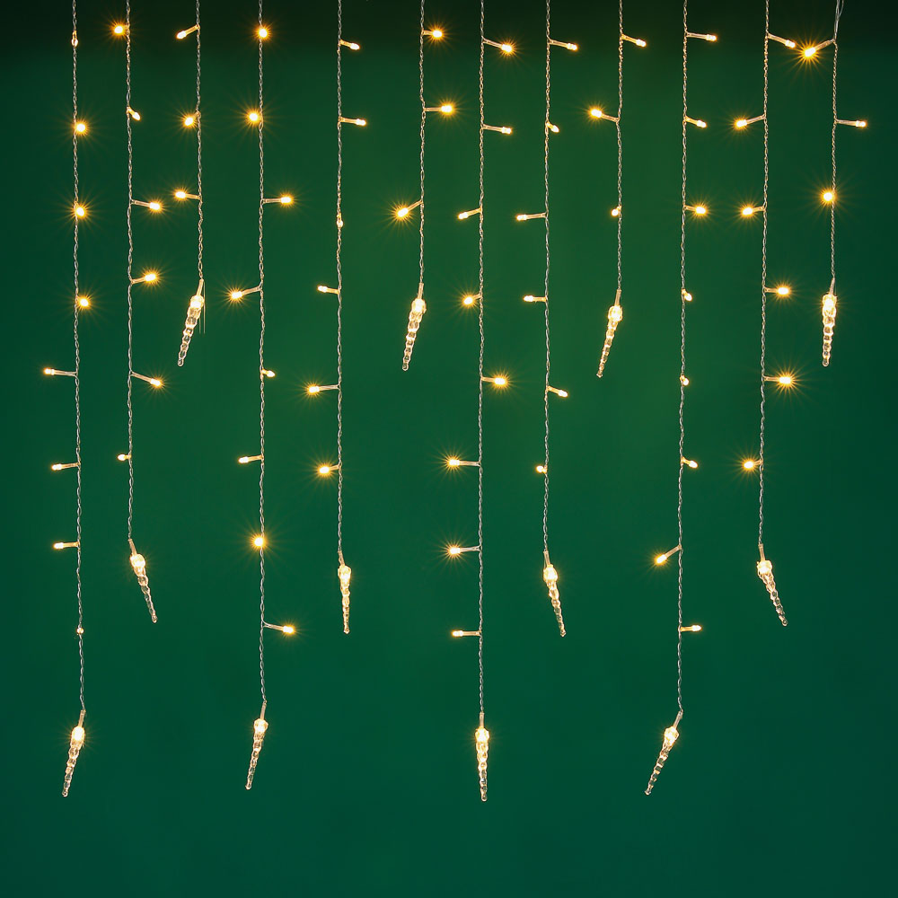Гирлянда бахрома с сосульками 2.5x0.3х0.5x0.7 м СНОУ БУМ, 80 LED ламп, постоянное свечение шампань, ПВХ прозрачный, 220В, арт.№ 382-088
