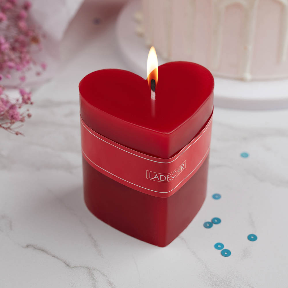 LADECOR Свеча столбик в форме сердца, парафин, 7x7,5 см, арт.№ 508-868