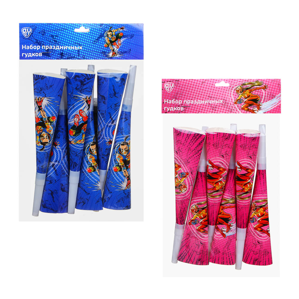 BY Супергерои вселенной Набор праздничных гудков 6шт, 20,5х3,5см, бумага, пластик, арт.№ 585-042