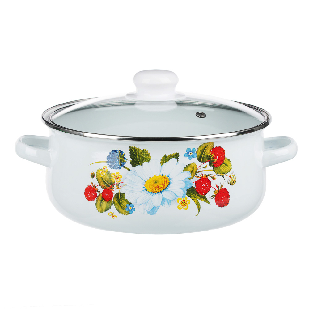 Набор эмалированных кастрюль со стекл. крышками, 6пр. (18/22/24см, 1,5/3/4л) "Леона", индукция, арт.№ 894-460