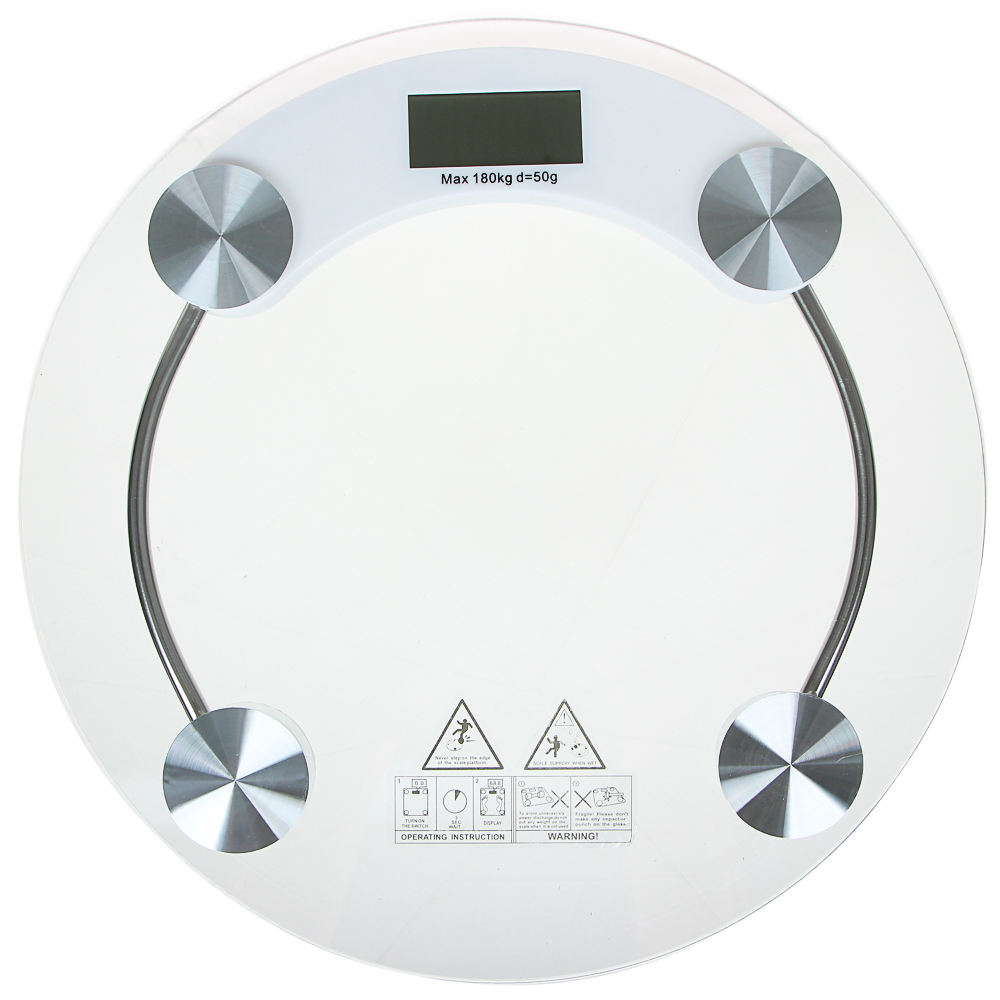 LEBEN Весы напольные электронные круглые, ЖК-дисплей, макс. нагр.до 180кг, стекло, d33см, арт.№ 487-020