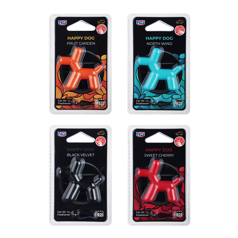 NEW GALAXY Ароматизатор на дефлектор 10гр.,Happy Dog фрукт. сад,сладк.вишня,черн. бархат,север.ветер, арт.№ 794-703