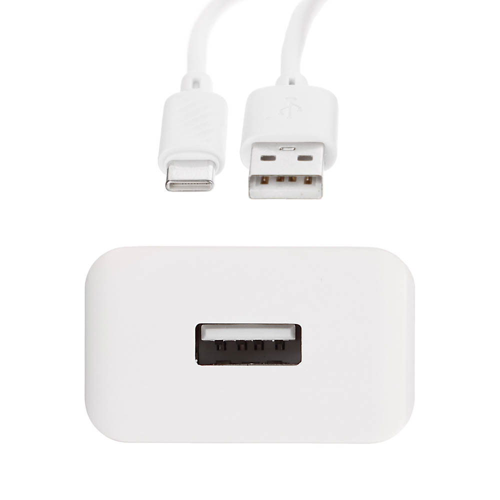 Сетевое зарядное устройство с кабелем hoco. модель C106A, USB-A 10.5Вт, каб Type-C 1м, цвет: белый, арт.№ 916-317