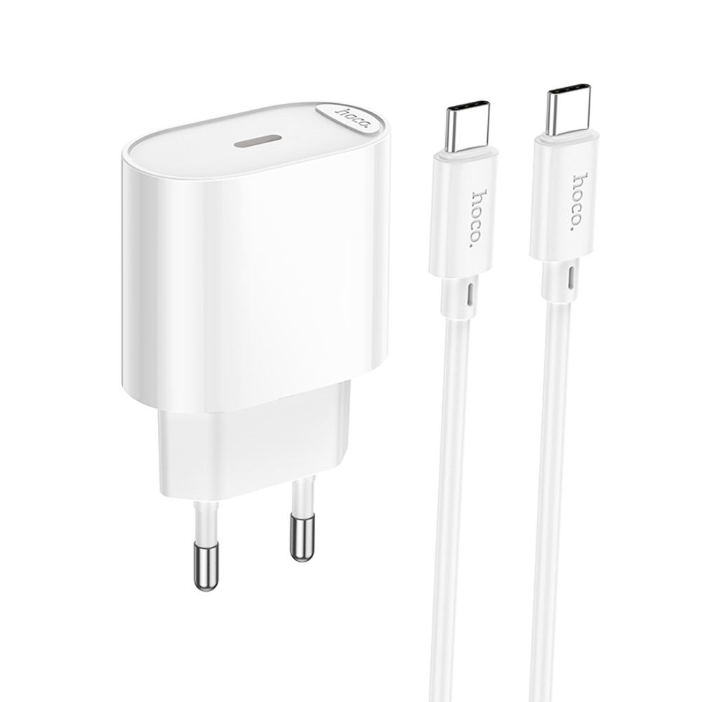 Сетевое зарядное устройство с кабелем hoco. модель C109A, USB-С 20Вт PD, каб C-C 1м, белый, арт.№ 916-318