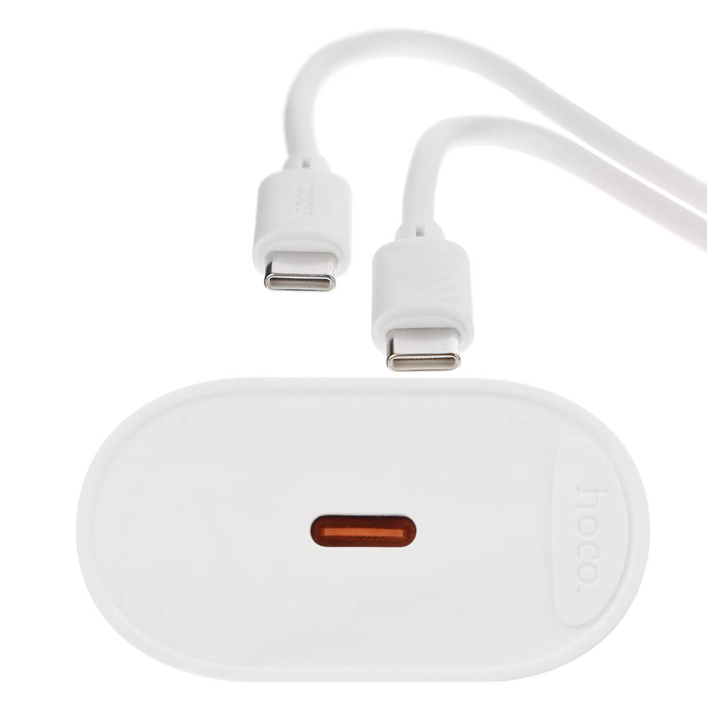 Сетевое зарядное устройство с кабелем hoco. модель C109A, USB-С 20Вт PD, каб C-C 1м, белый, арт.№ 916-318