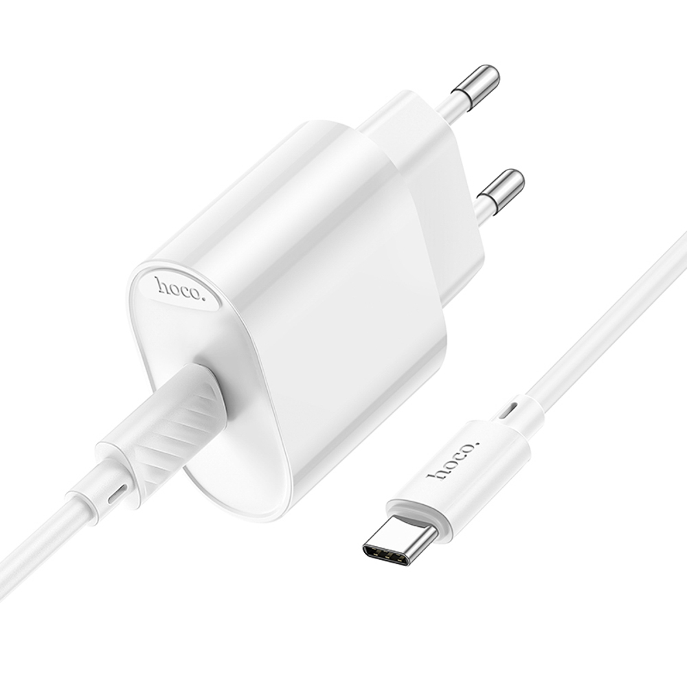 Сетевое зарядное устройство с кабелем hoco. модель C109A, USB-С 20Вт PD, каб C-C 1м, белый, арт.№ 916-318