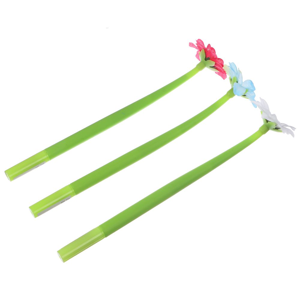 Ручка шариковая синяя, в форме цветка, гибкий силиконовый корпус, 22 см, 3 цв.бутона, пластик, арт.№ 591-156