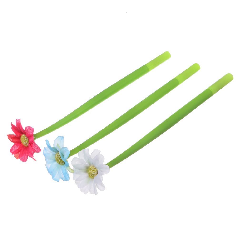 Ручка шариковая синяя, в форме цветка, гибкий силиконовый корпус, 22 см, 3 цв.бутона, пластик, арт.№ 591-156