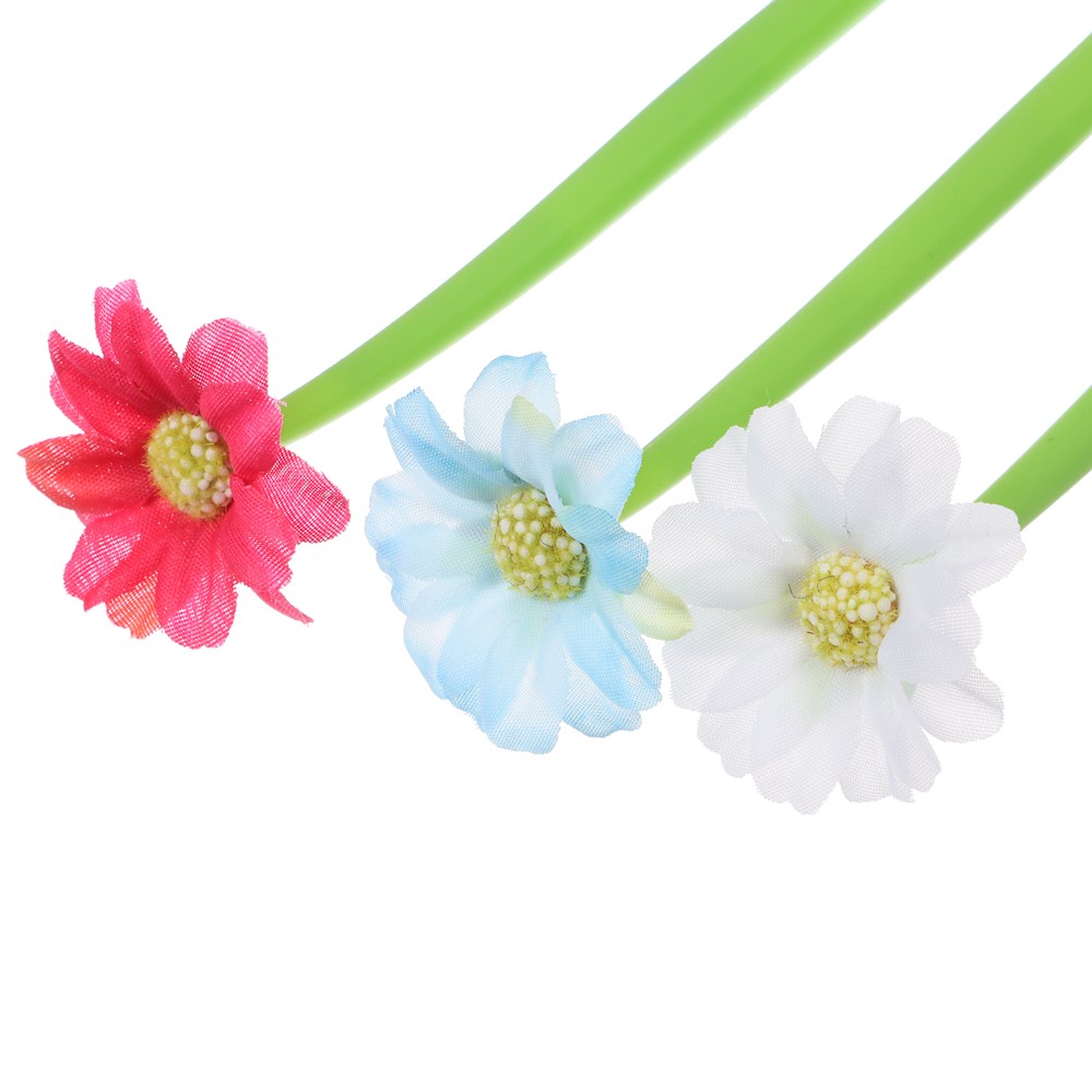 Ручка шариковая синяя, в форме цветка, гибкий силиконовый корпус, 22 см, 3 цв.бутона, пластик, арт.№ 591-156