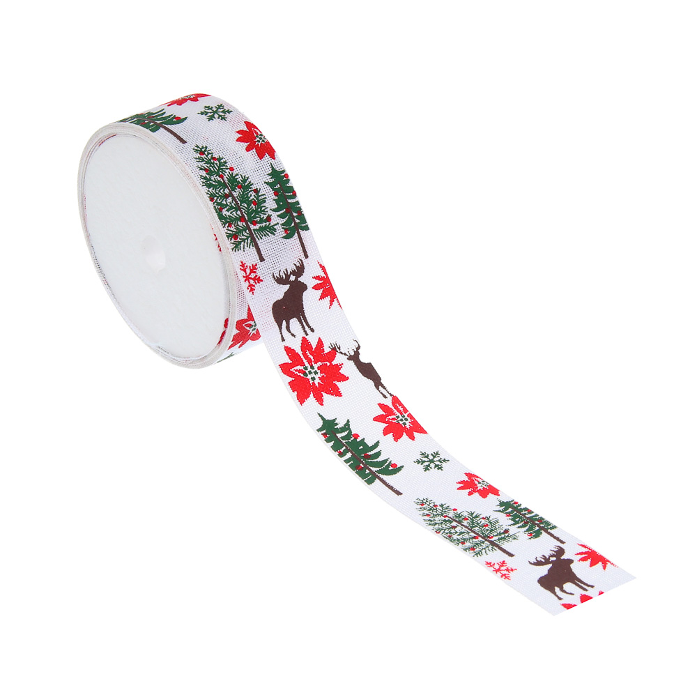 Лента для подарков новогодняя, 2,5 см x 2,7 м, полиэстер, арт.4, 3 диз., арт.№ 505-166