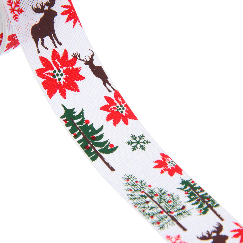 Лента для подарков новогодняя, 2,5 см x 2,7 м, полиэстер, арт.4, 3 диз., арт.№ 505-166