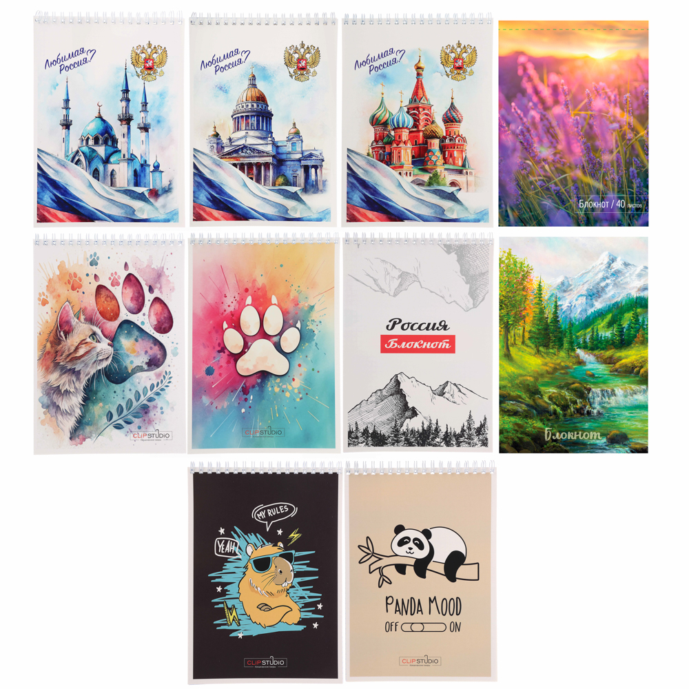 Блокнот А5, 40 листов в клетку ClipStudio, офсет, обложка картон, спираль,  8 дизайнов, арт.№ 540-017