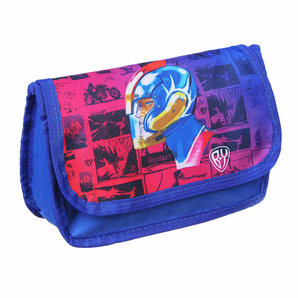 BY Пенал прямоугольный, 21х14х7,5см, 2 отд.на молнии, клапан на липучке, полиэстер, 2 дизайна, арт.№ 238-256