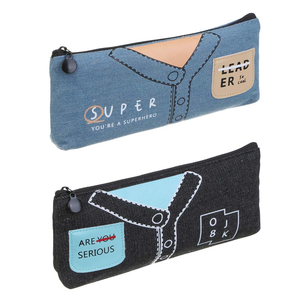 Джинс Пенал треугольный 21х8х3,5см, 1 отд., джинса, отделка иск.кожей, "Рубашки", 2 дизайна, арт.№ 238-029