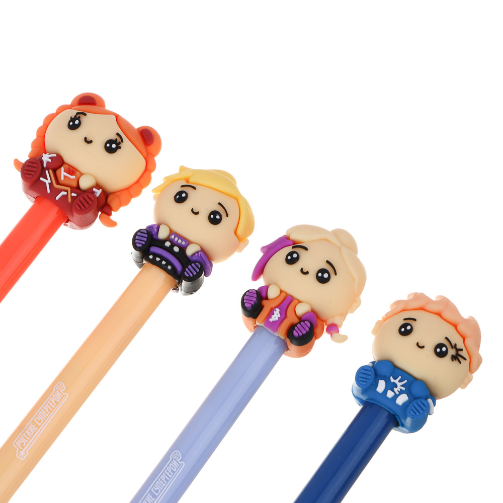 Авторучка шар. BY Русские Супергерои "Кавай" синяя, с фигуркой в форме супергероя, 4 диз., дисплей, арт.№ 591-041