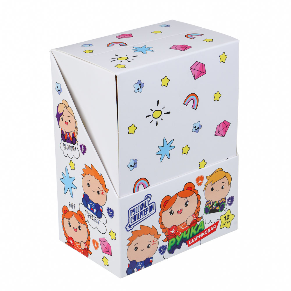 Авторучка шар. BY Русские Супергерои "Кавай" синяя, с фигуркой в форме супергероя, 4 диз., дисплей, арт.№ 591-041