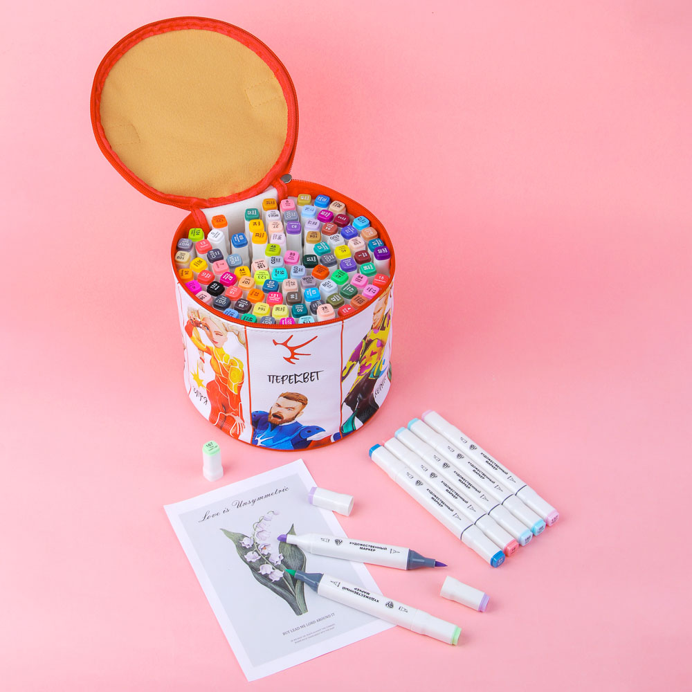 BY Русские Супергерои Набор маркеров худож., 96цв., 2-стор. (скош.6мм+"кисточка" 0,5мм), ПУ чехол, арт.№ 613-097