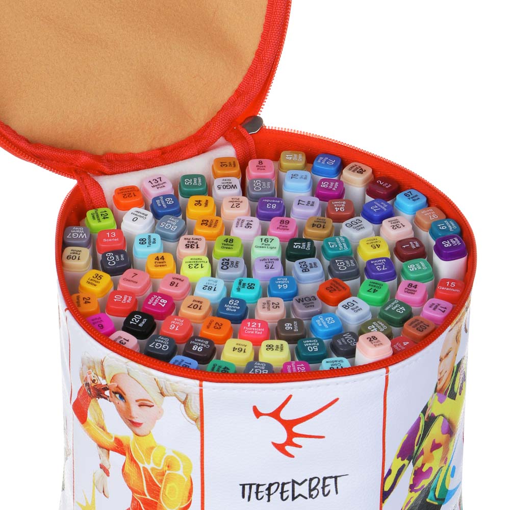 BY Русские Супергерои Набор маркеров худож., 96цв., 2-стор. (скош.6мм+"кисточка" 0,5мм), ПУ чехол, арт.№ 613-097