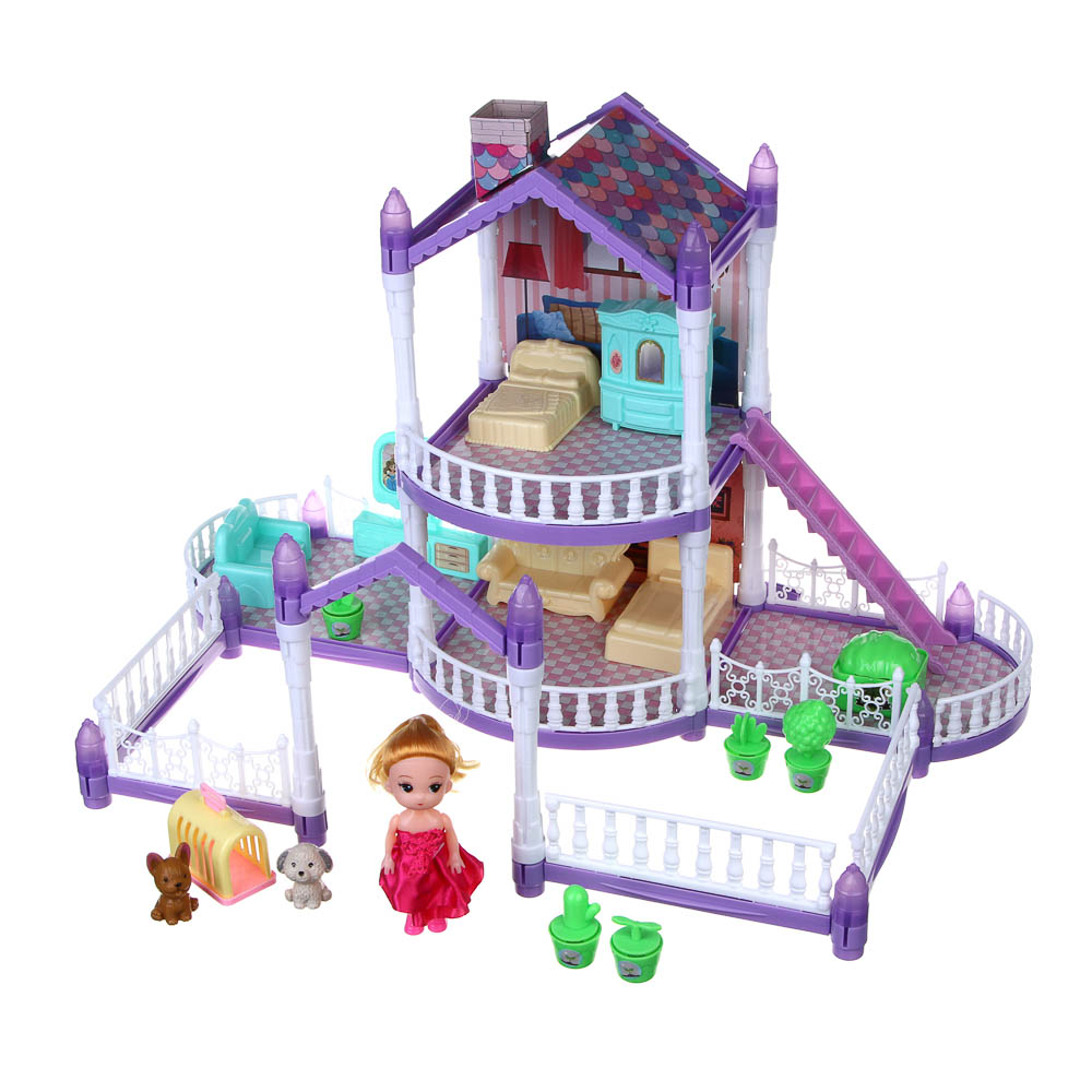 ИГРОЛЕНД Дом для куклы с акс., питомцами и куклой, 113 пред., ABS, PP, полиэстер, 30х8х23 см, арт.№ 278-136