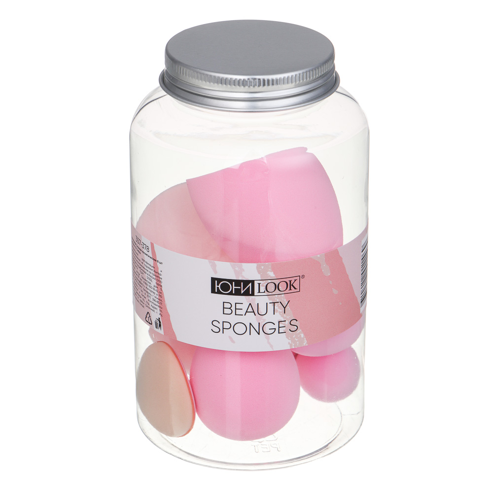 Спонжи косметические тм ЮНИLOOK 8 шт в банке, ПУ, 3-6см, 4 сочетания цветов, арт.№ 357-378