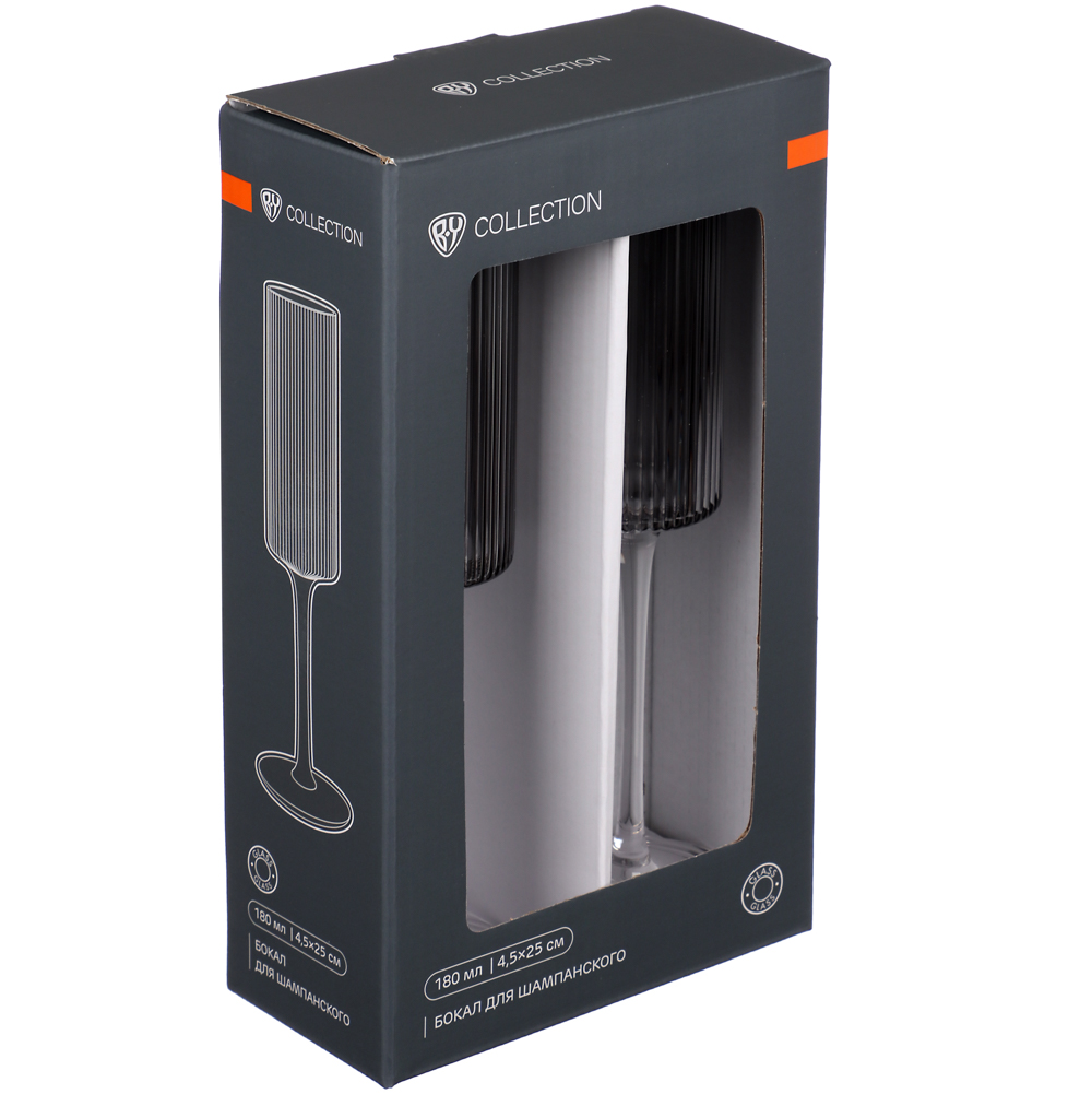 BY COLLECTION Black Line Набор бокалов для шампанского, 2шт., 200 мл, 7х25 см, стекло, арт.№ 820-850