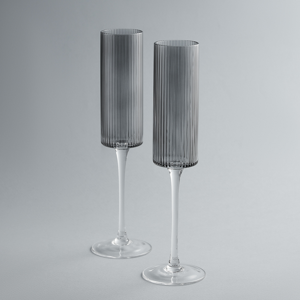 BY COLLECTION Black Line Набор бокалов для шампанского, 2шт., 200 мл, 7х25 см, стекло, арт.№ 820-850