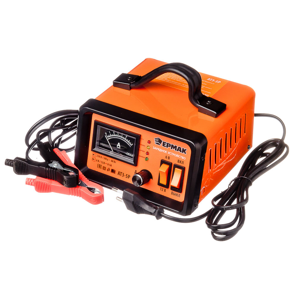 ЕРМАК Зарядное устройство трансформаторное автомат АТЗ-5Р, 0-5A, 6В/12В, металл корпус, регул. тока, арт.№ 771-022