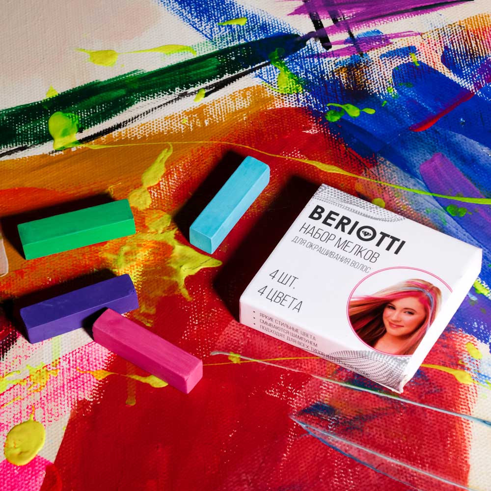 BERIOTTI Набор мелков для окрашивания волос 4шт, прямоугольные, 4 цвета, арт.№ 323-184