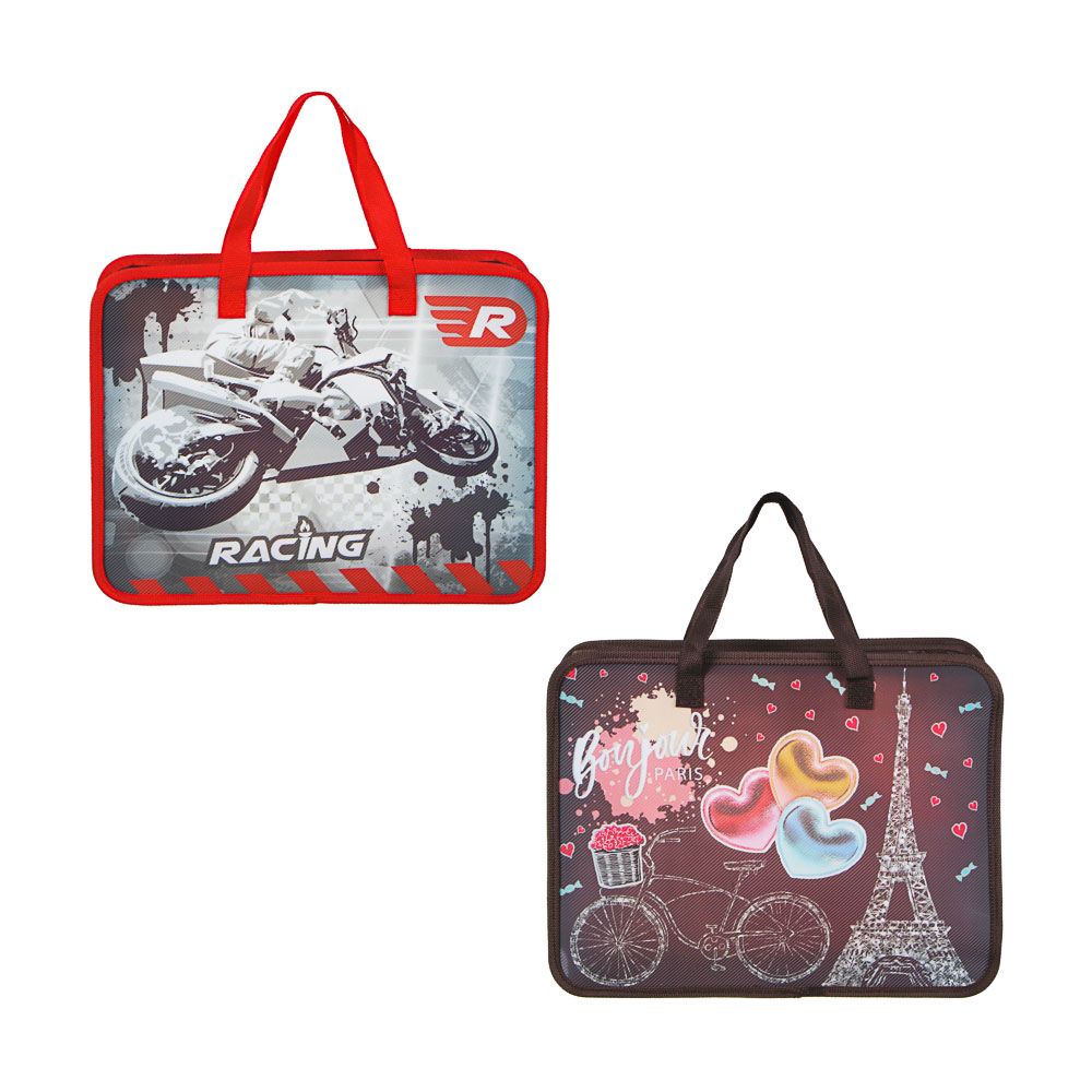 Френч Новел / Спорт Эффект Папка для тетрадей 33,5x26см, для A4, расш.8 см, молния сверху, ручки,пл., арт.№ 236-061