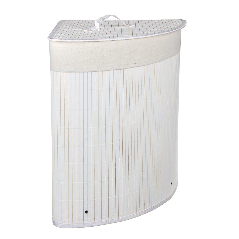 VETTA Корзина для белья складная с крышкой, угловая, бамбук, 35x35х50см, белая, арт.№ 402-007