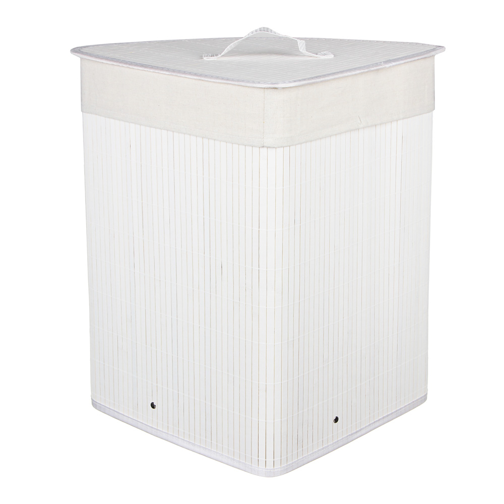VETTA Корзина для белья складная с крышкой, угловая, бамбук, 35x35х50см, белая, арт.№ 402-007