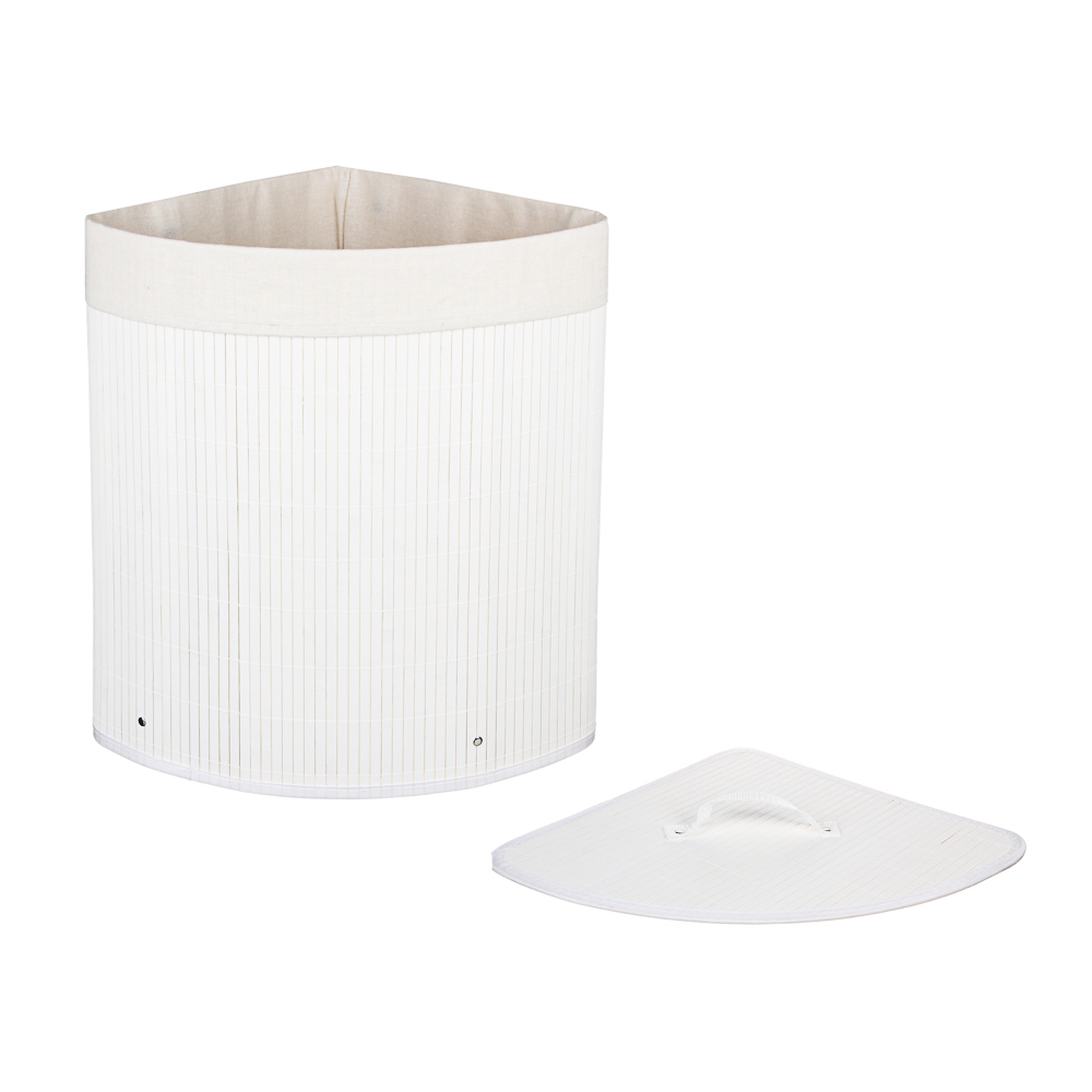 VETTA Корзина для белья складная с крышкой, угловая, бамбук, 35x35х50см, белая, арт.№ 402-007