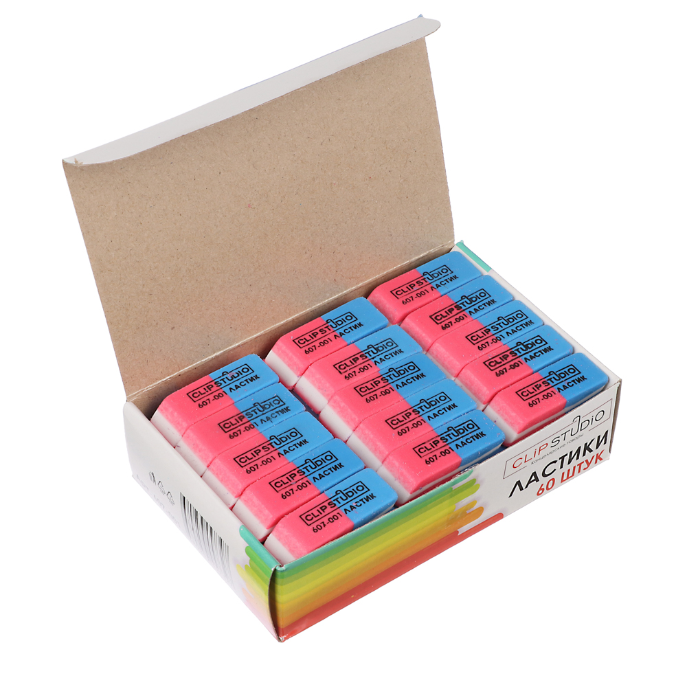 Ластик ClipStudio скошенный красно-синий, для карандашей и чернил, арт.№ 607-001