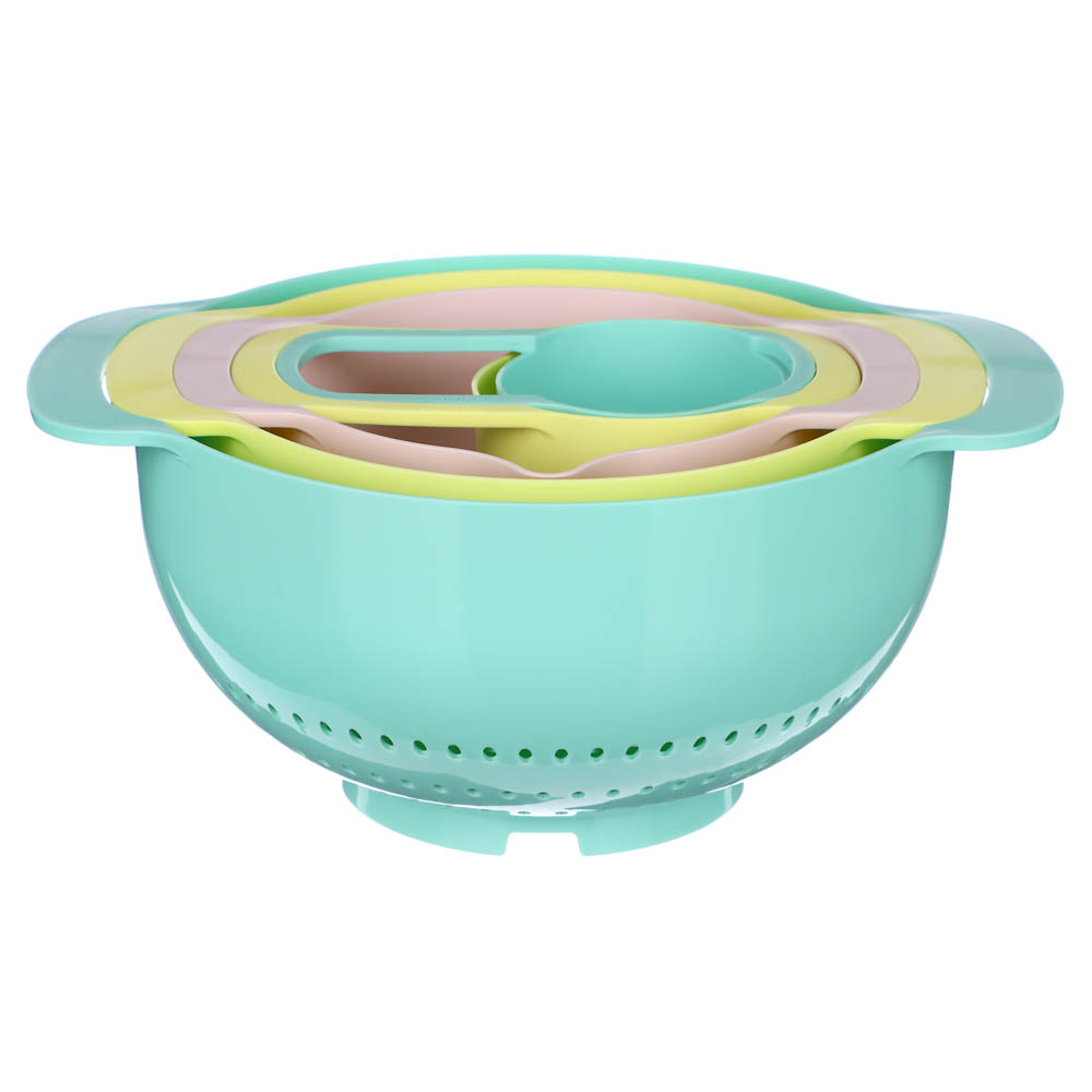Набор для кухни 5 в 1 (миска 1,2л, дуршлаг 22см, миска 0,8л, мерные ложки 0,25л, 0,125л), пластик, арт.№ 861-415