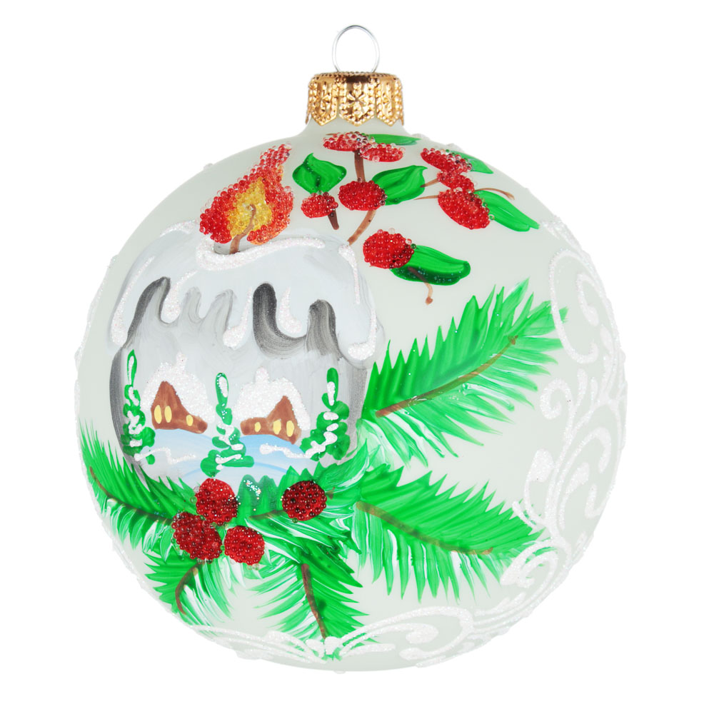 СНОУ БУМ Шар ручной работы "Зимушка", 100мм, стекло, 4 дизайна, арт.№ 368-086