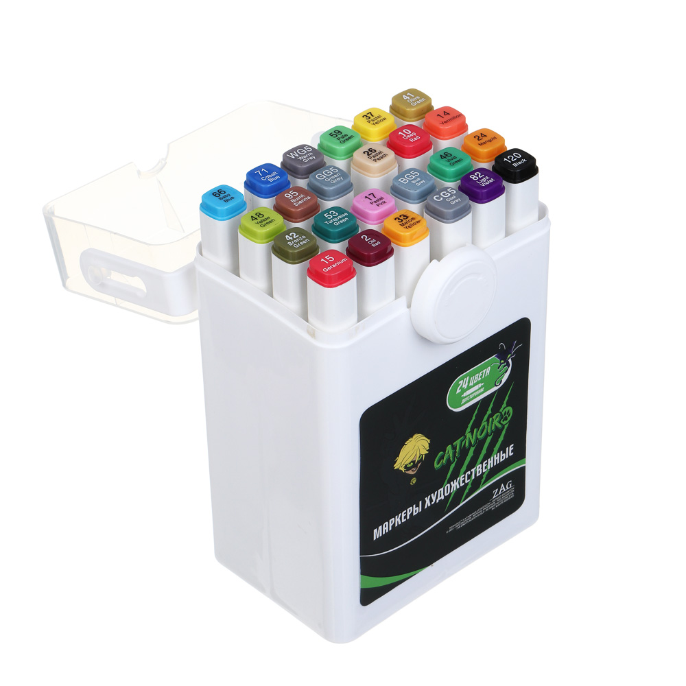 Ледибаг/Супер-Кот Набор маркеров худож., 2-стор. (кругл./кисть), 24цв., пл.бокс, "Скетч", 2 диз., арт.№ 811-033