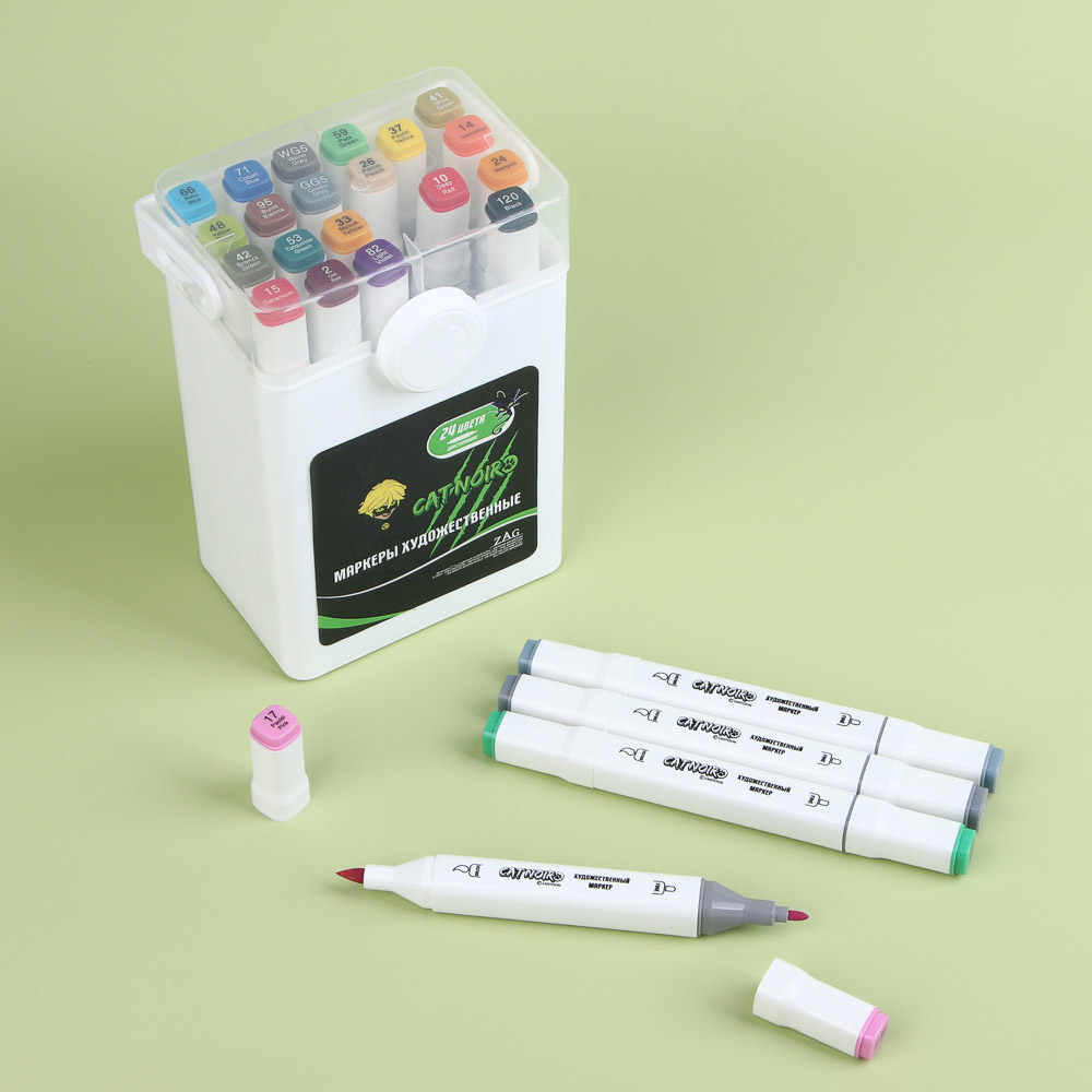 Ледибаг/Супер-Кот Набор маркеров худож., 2-стор. (кругл./кисть), 24цв., пл.бокс, "Скетч", 2 диз., арт.№ 811-033