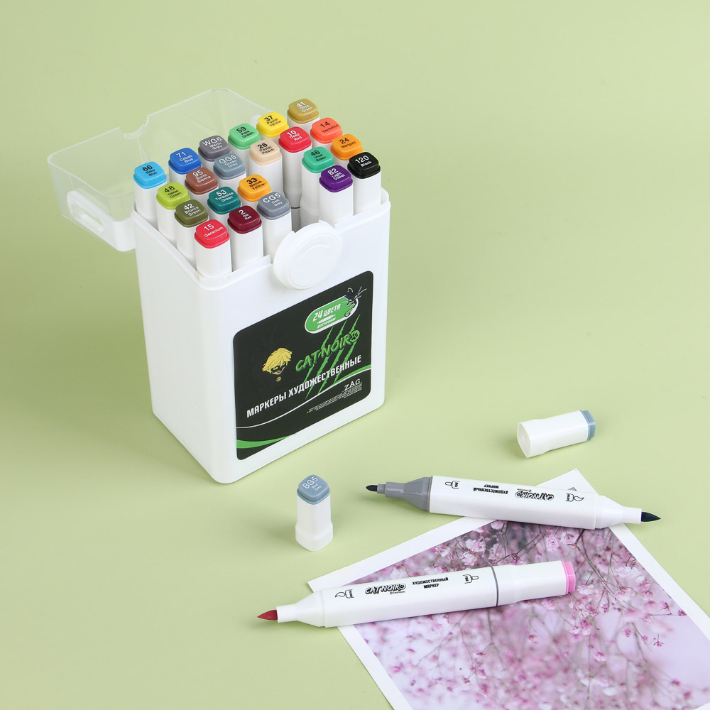 Ледибаг/Супер-Кот Набор маркеров худож., 2-стор. (кругл./кисть), 24цв., пл.бокс, "Скетч", 2 диз., арт.№ 811-033
